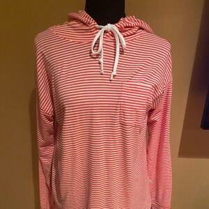Vineyard Vines Pink & White Striped Oversized Hoodie with Whale on Back